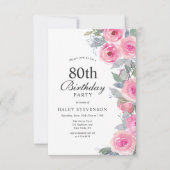 Vrouwelijke Roze Waterverf Floral Chic 80ste Verja Kaart (Voorkant)
