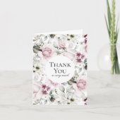Vrouwelijke Roze Waterverf Floral Dank u Bedankkaart (Voorkant)