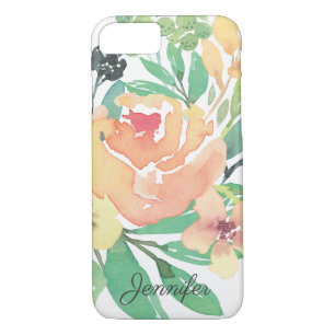 Vrouwelijke roze waterverf pioen bladeren geperson Case-Mate iPhone case