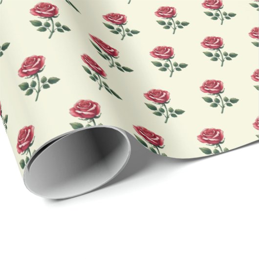 Vrouwelijke Roze Waterverf Rozen op Beige Cadeaupapier (Rol Hoek)