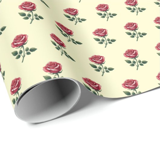 Vrouwelijke Roze Waterverf Rozen op Cream Cadeaupapier (Rol Hoek)