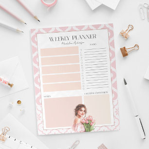 Vrouwelijke Roze Weekplanner Notitieblok