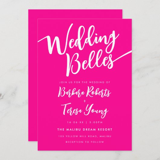 Vrouwelijke Roze Witte Bellen Script Lesbische bru Kaart (Voorkant / Achterkant)