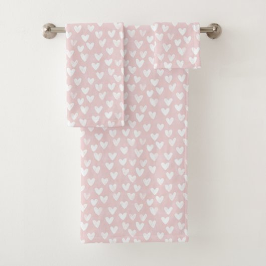 Vrouwelijke Roze Witte Harten Bruidsdouche Bad Handdoek (Insitu)