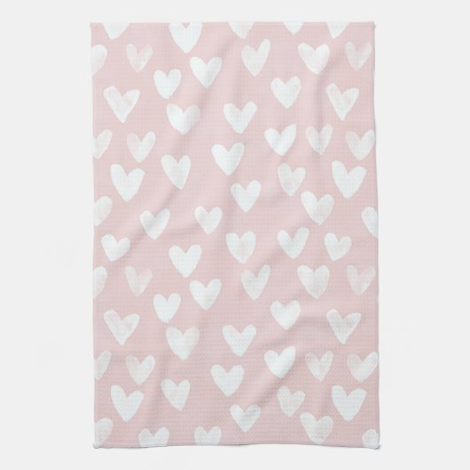 Vrouwelijke Roze Witte Harten Bruiloft Borrel Theedoek (Verticaal)