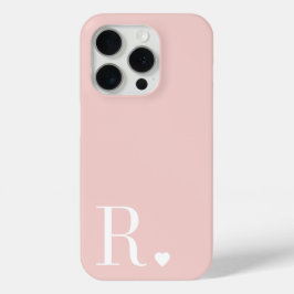 Vrouwelijke roze witte monogram initiaal iPhone 15 pro case