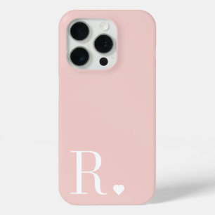 Vrouwelijke roze witte monogram initiaal iPhone 15 pro case