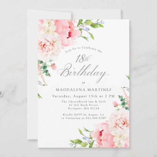 Vrouwelijke Rozen Bloemen 18e Verjaardagsfeest Kaart