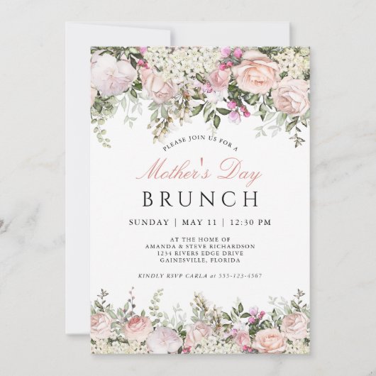 Vrouwelijke Rozen Moederdag Brunch Kaart (Voorkant)