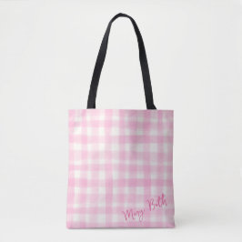 Vrouwelijke Rustic Pink Hand-Drawn Gingham Tote Bag