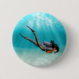 Vrouwelijke S.C.U.B.A. Diver Ronde Button 5,7 Cm