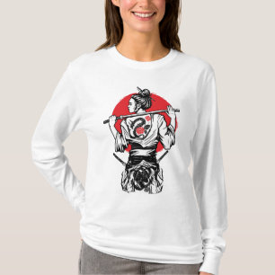 Vrouwelijke samoerai-krijger – Dragon Rose-tatoeag T-shirt