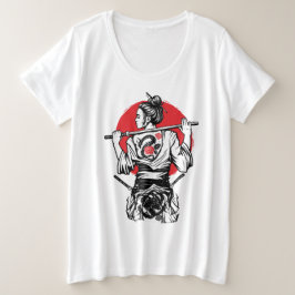 Vrouwelijke samoerai-krijger – Dragon Rose Tattoo  Grote Maat T-shirt