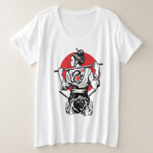 Vrouwelijke samoerai-krijger – Dragon Rose Tattoo  Grote Maat T-shirt