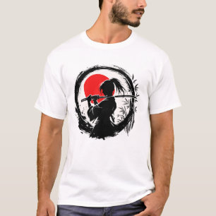 Vrouwelijke samoerai silhouet Japanse rode zon Ens T-shirt