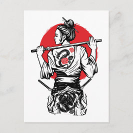 Vrouwelijke Samurai Drakon Roos – Japanse Krijger Briefkaart