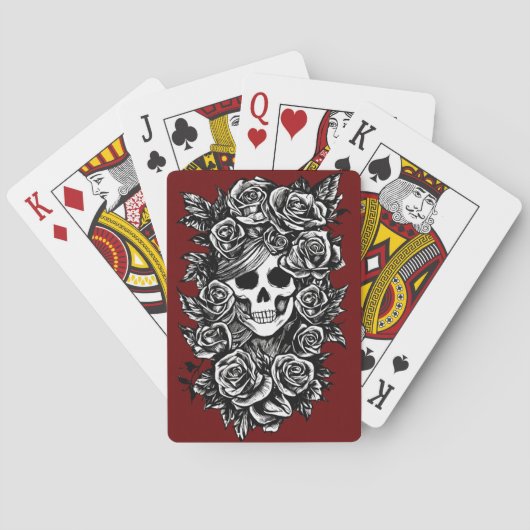 Vrouwelijke Schedel Rozen Goth Originele inkt teke Pokerkaarten (Achterkant)