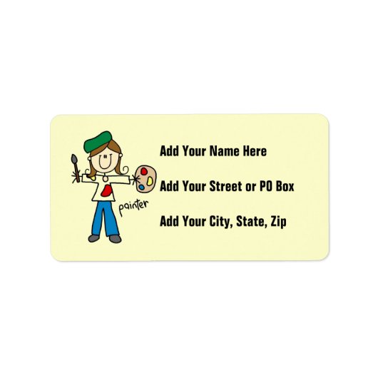 Vrouwelijke Schilder Stick Figure Label (Voorkant)