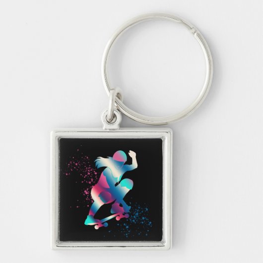 Vrouwelijke skateboarder sleutelhanger (Voorkant)