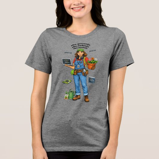 Vrouwelijke software-engineer wiens hobby tuiniere Tri-Blend shirt (Voorkant)