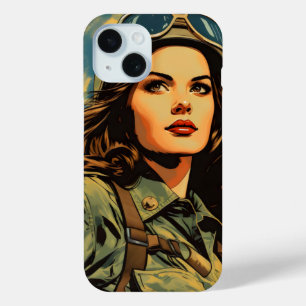 Vrouwelijke Soldaat Vintage Sci-Fi iPhone 15 Case