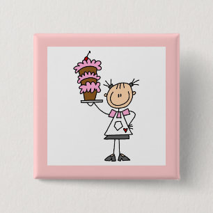 Vrouwelijke Stick Figure Bakker Vierkante Button 5,1 Cm