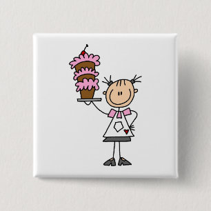 Vrouwelijke Stick Figure Bakker Vierkante Button 5,1 Cm
