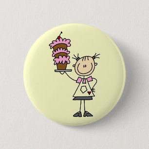 Vrouwelijke Stick Figure Banketbakker T-shirts en Ronde Button 5,7 Cm