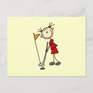 Vrouwelijke Stick Figure Golfer Briefkaart