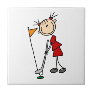 Vrouwelijke Stick Figure Golfer Tegeltje