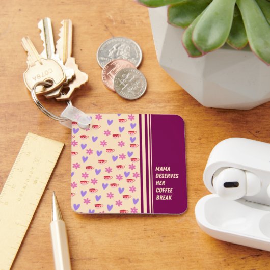 Vrouwelijke Strepen Mama Koffie Break Art Sleutelhanger (Bureau)