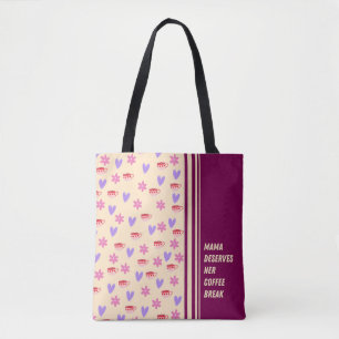 Vrouwelijke Strepen Mama Koffie Break Art Tote Bag
