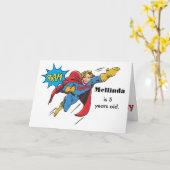 Vrouwelijke Superheld Vliegt Aangepaste Foto Sjabl Kaart (Gele Bloem)