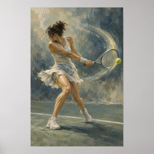 Vrouwelijke tennisspeler backhand muurkunst – Dyna Poster