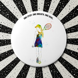 Vrouwelijke tennisspeler ronde button 6,0 cm
