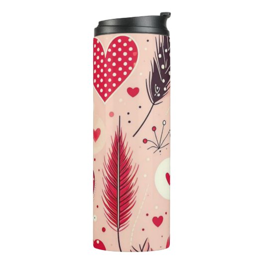 Vrouwelijke veren en liefde ontwerp thermosbeker (Gedraaid links)
