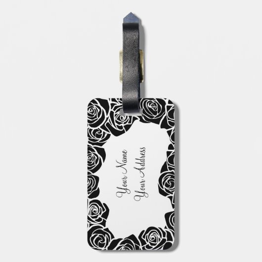 Vrouwelijke vintage zwarte rozen bagagelabel (Achterkant verticaal)