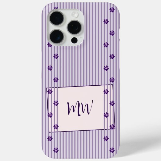 Vrouwelijke violette strepen en Paarse bloemrijen Case-Mate iPhone Case (Achterkant)
