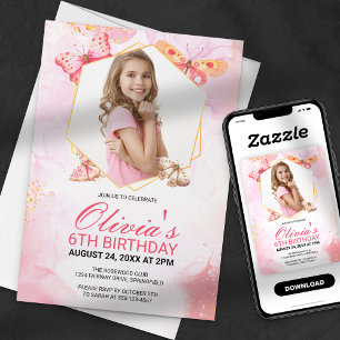 Vrouwelijke Vlinder Kus Meisje Foto Verjaardag Kaart