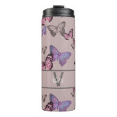 Vrouwelijke Vlinders en Monogram - Dusty Pink Thermosbeker (Voorkant)