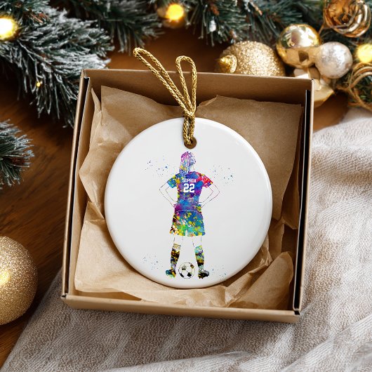 Vrouwelijke voetballer  keramisch ornament
