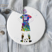 Vrouwelijke voetballer ronde button 6,0 cm (In situ)
