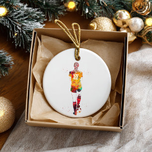 Vrouwelijke Voetbalster Keramisch Ornament