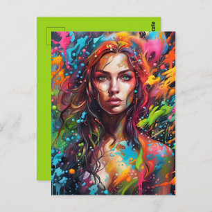 Vrouwelijke vrouw in schilderij briefkaart