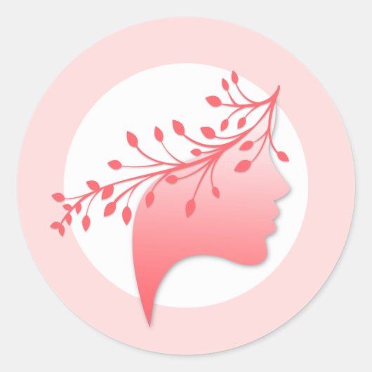 Vrouwelijke vrouw Silhouette Logo Koraal en Roze Ronde Sticker (Voorkant)