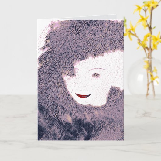 Vrouwelijke vrouwelijke roze veren schoonheid kaart (Gele Bloem)