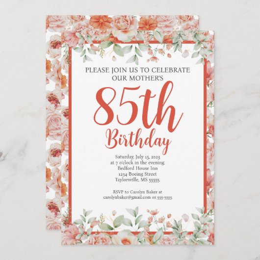 Vrouwelijke Waterverf Bloemen 85e Verjaardagsfeest Kaart (Voorkant / Achterkant)