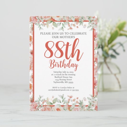 Vrouwelijke Waterverf Bloemen 88ste Verjaardagsfee Kaart (Staand voorkant)