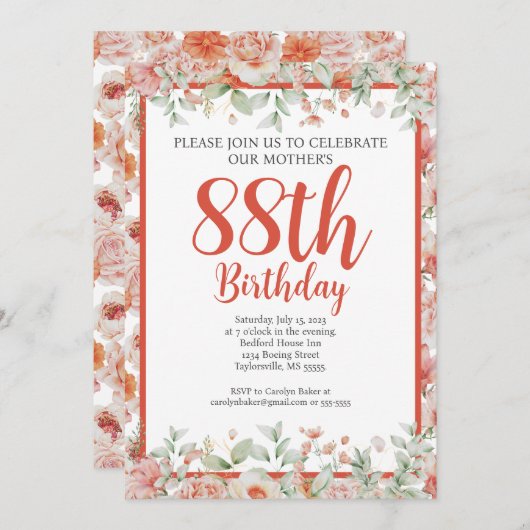 Vrouwelijke Waterverf Bloemen 88ste Verjaardagsfee Kaart (Voorkant / Achterkant)