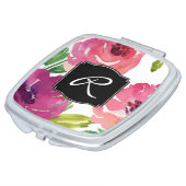 Vrouwelijke Waterverf Bloemen Monogrammed Make-up Spiegel (Gedraaid)